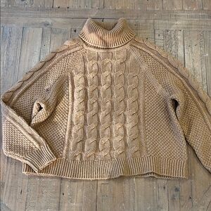 Gap caramel cable knit turtleneck sweater small boxy cozy oversized